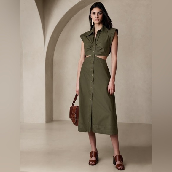 NWT! Banana Republic Green Yasmin Cut-Out Shirt Dress - Size 20 🌗 - Picture 1 of 8